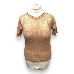 Zara Trafaluc Women’s Short Sleeve High Neck Stretchy Lace Sheer Top, size S